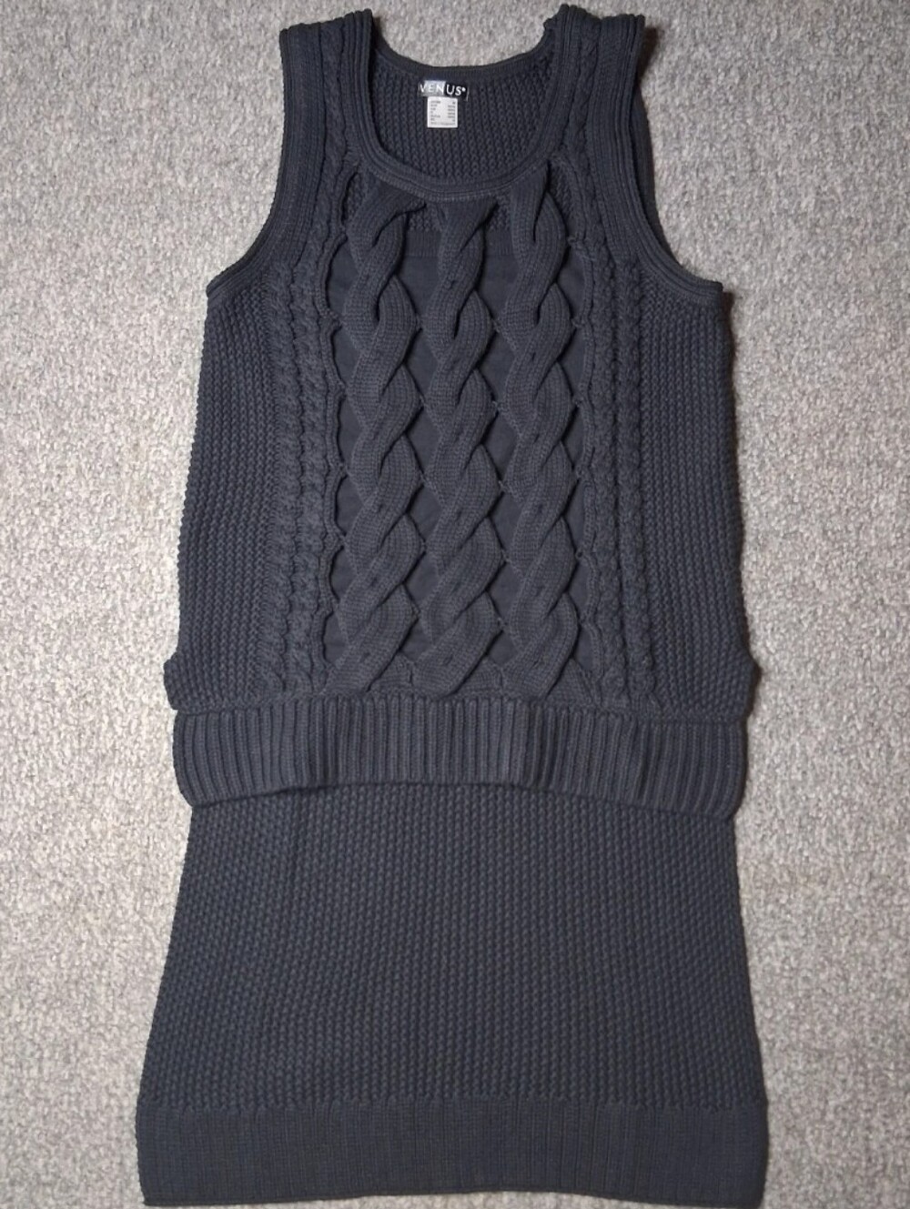 VENUS Womens Black Cable Knit Sleeveless Hi-Low Tunic Sweater M - Picture 2 of 14